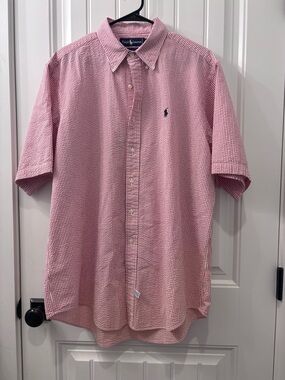 Ralph Lauren Pink Seersucker Short-Sleeve Button-Down Shirt